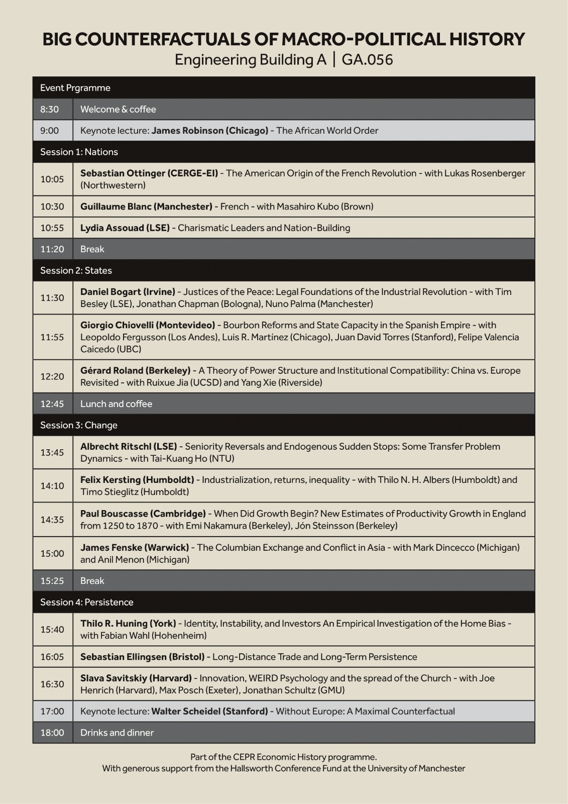 Program for the “Big counterfactuals of macro-political history” conference and graduate student workshop